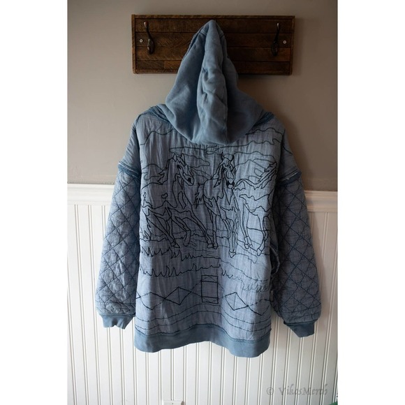 Free People Drive That Train Hoodie Horses Small NEW - Picture 6 of 7